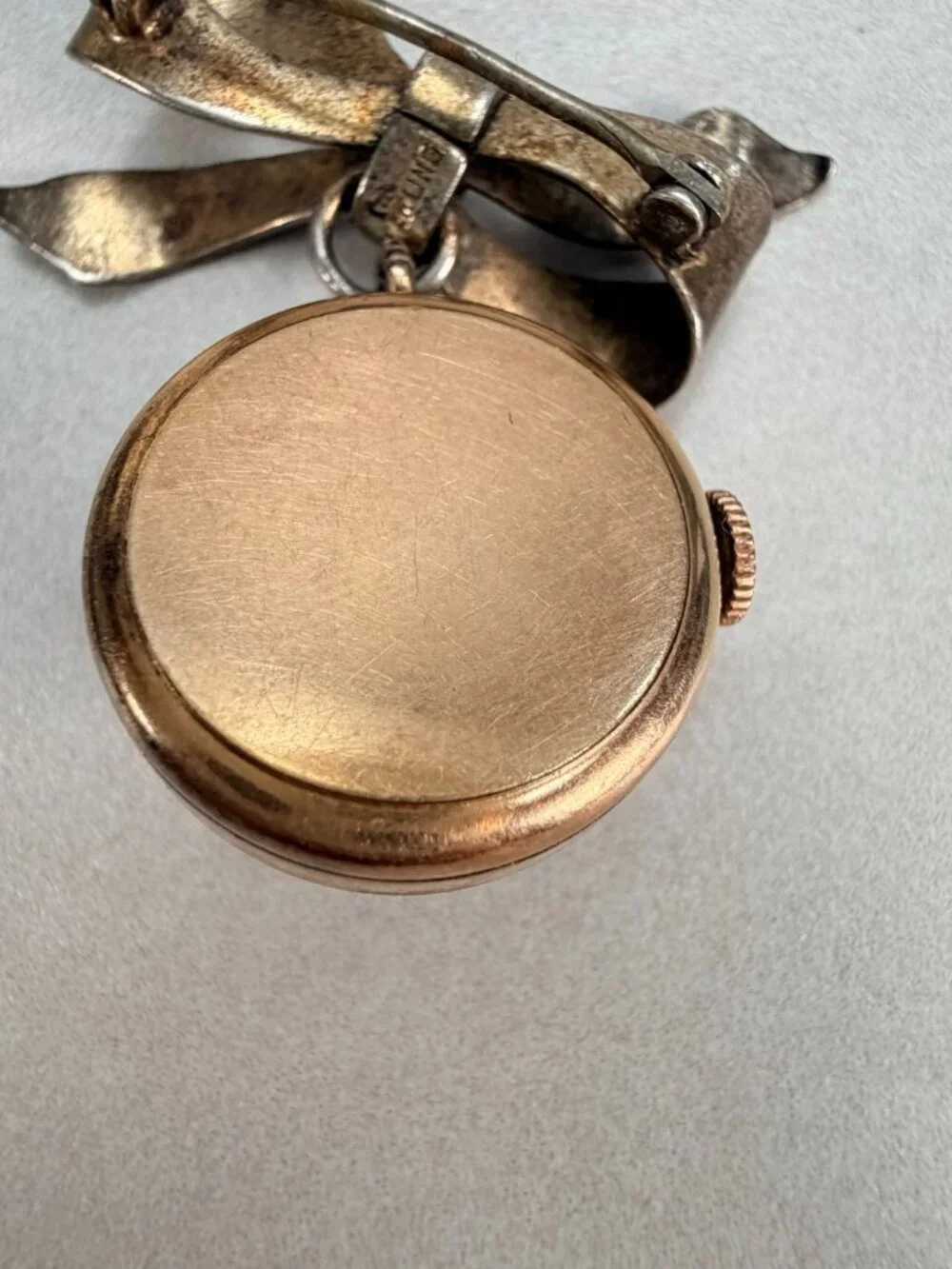 Vintage Sterling Silver Bow Brooch Wyler  Gold Filled Watch Pin